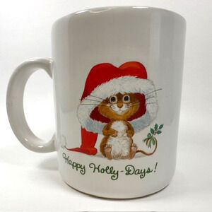 Hallmark Mugs Holly Days Merry Christmas Mouse Coffee Cup Japan 1983 12 oz VTG